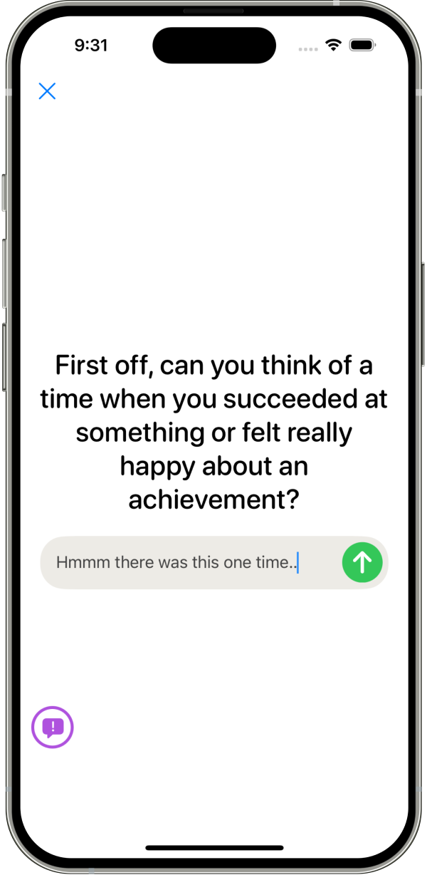 Mental Shift iOS app guided reframing prompt asking the user to recall a past success